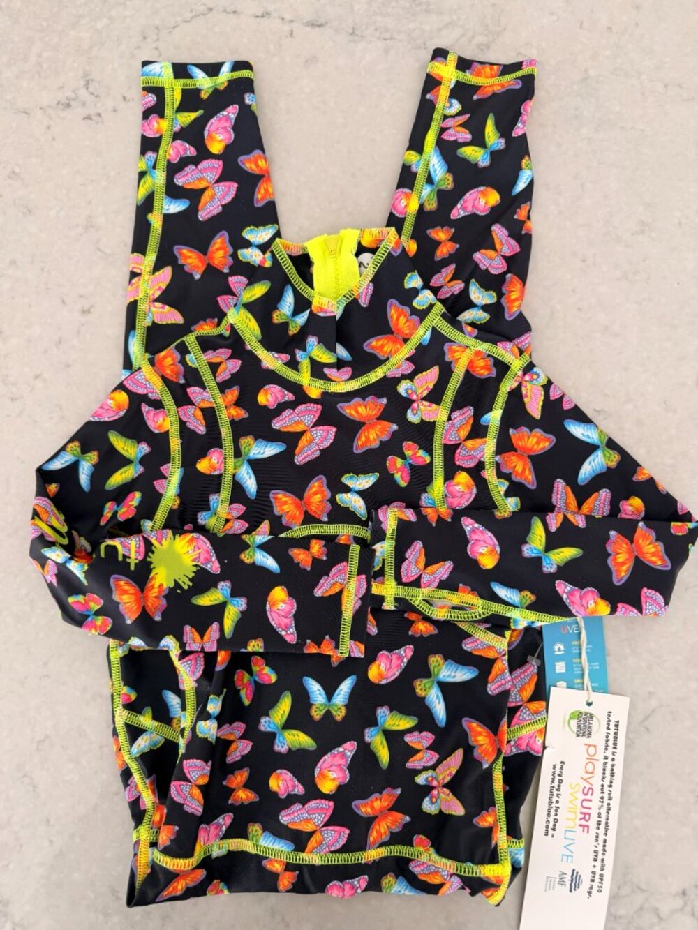 Tutublue Girls Butterfly Long Sleeve One Piece Swimsuit UPF 50+ Size 2/3 NWT